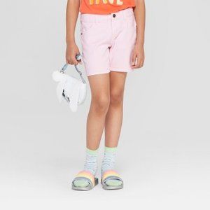Girls' Pink Midi Jean Shorts